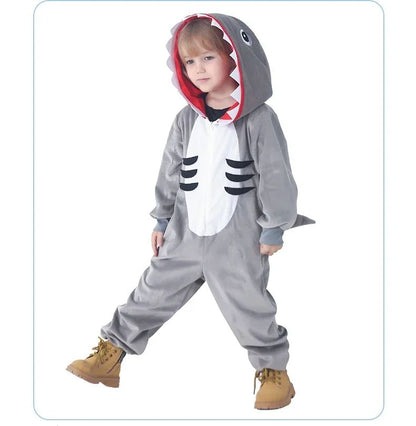 Shark Costume Boys Girls Grey Shark Cosplay Ocean Animal Theme Party Halloween Carnival Dress Kids Game Play Stage Performance