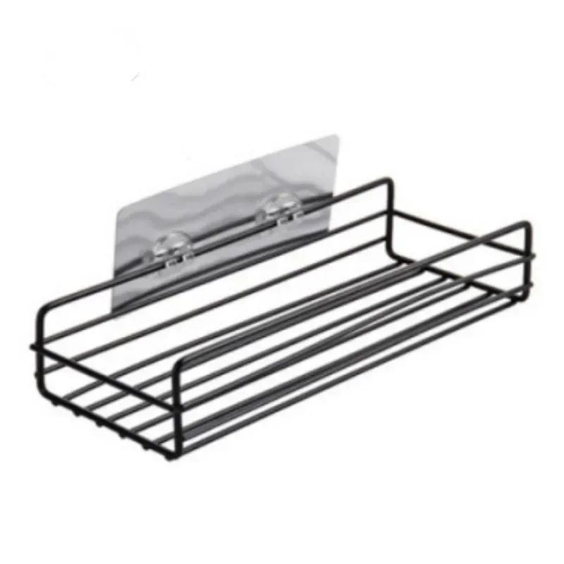 Prateleira de banheiro de ferro forjado estilo japonês, rack de armazenamento de gel de banho montado na parede, suporte de higiene pessoal sem furos para toalete