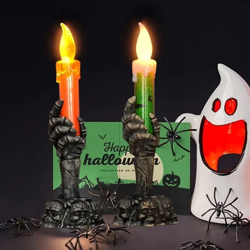 Halloween Decoration Ghost Festival Atmosphere Layout Props Plastic Ghost Hand Skeleton Light LED Luminous Candle Light