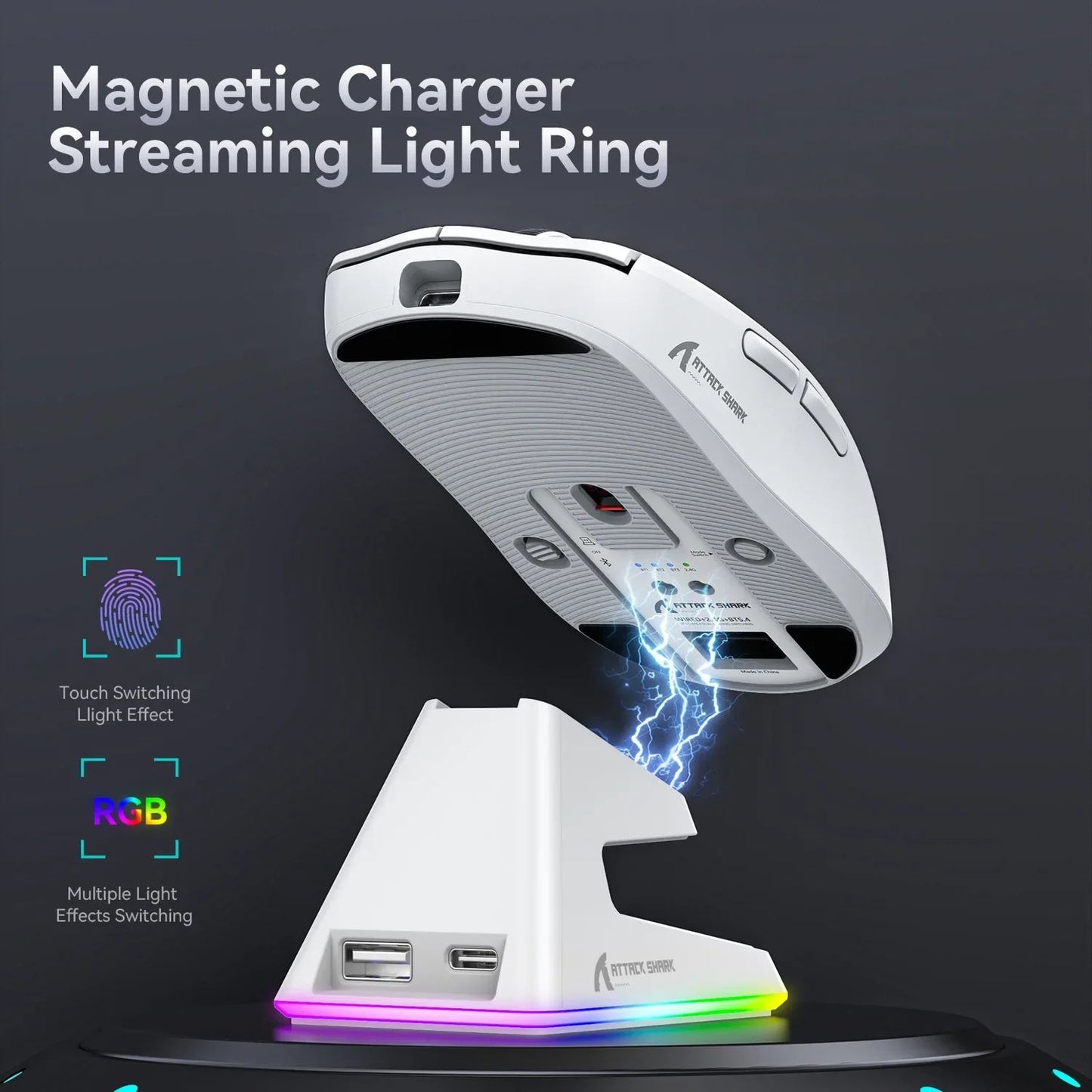 Attack Shark X6 Wireless Ergonomic Gaming Mouse Adjustable DPI Wired 2.4G/Bluetooth High Precision Rechargeable Mice