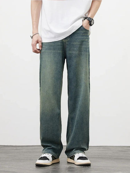 2025 Primavera Outono Novas Calças Jeans Masculinas Retas Vintage Casuais Masculinas de Alta Qualidade Estilo Coreano Baggy Calças Jeans de Perna Larga