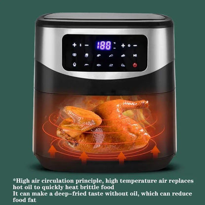 Atualizar Fritadeira Elétrica Doméstica de 1600W, 8L, com Painel Touch Screen, Capacidade para Pizza, Fritadeira sem Óleo e sem Sal, Panela Elétrica Touch Screen