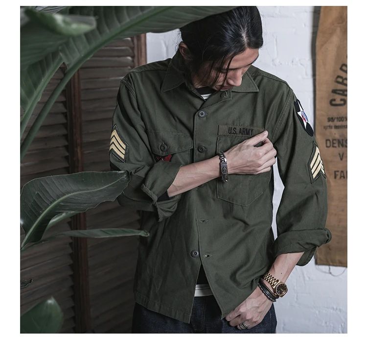 NON STOCK OG-107 Vietnam War Long Sleeve Shirt Cotton Satin Military Style Overshirt