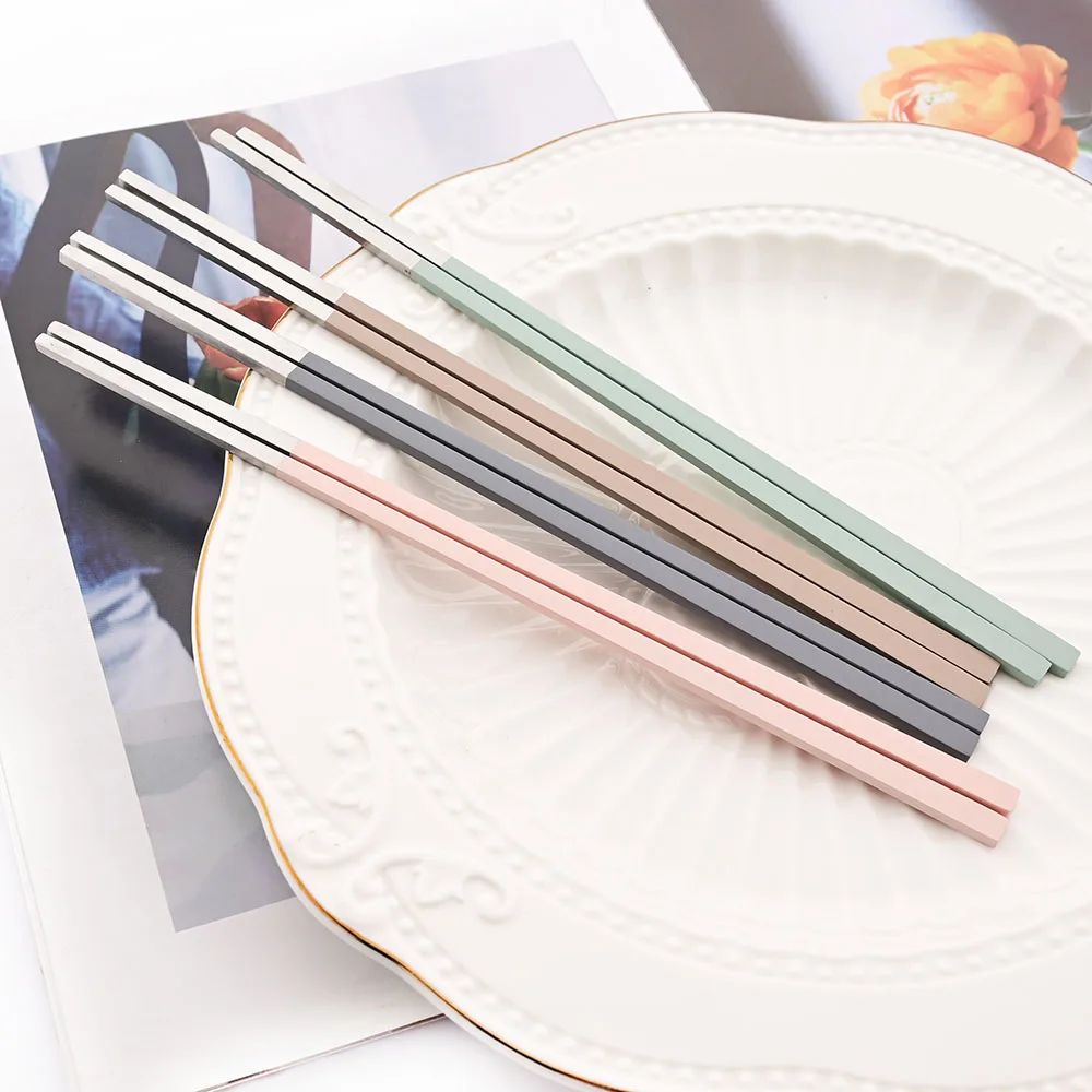 2Pcs Sushi Chopsticks Spoon Flatware Set Korean Colorful Silver Matte Tableware Stainless Steel Cutlery Set Spoon Dinnerware Set