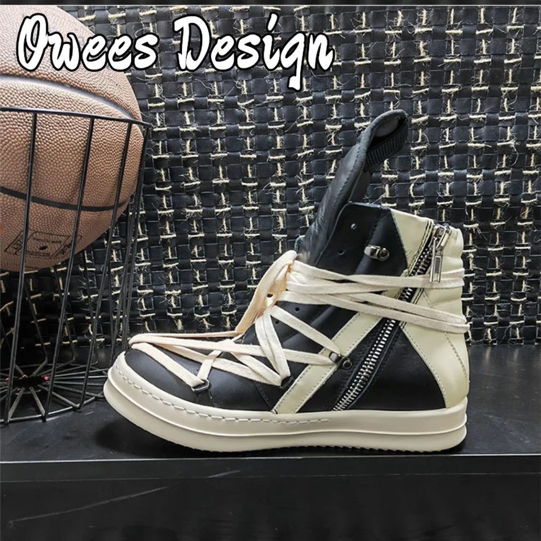 Owees Design High Top Sneakers Platform Corss Tied Men's Casual Boot Shoes Women Sneakers Designer  Flats Ankle Botas Size