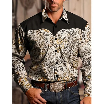 Men's Shirt Yellowstone Western Denim Shirt Elegant patchwork vintage men's lape