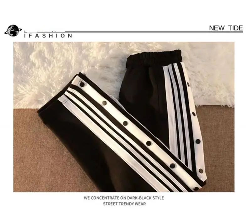 Women's Casual Side Stripe Split Pants Loose Wide Leg Comfortable Slimming Sports Trousers Trendy Ins Style Elastic Waist