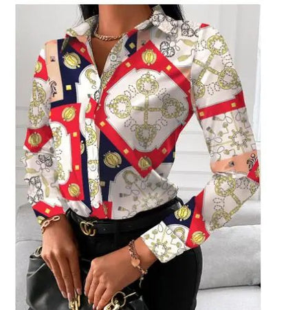 Summer New Women's Long-sleeved Shirt, Single-breasted Printed Shirts Fashion Casual Tops Camisa Female Chemise S-XXL