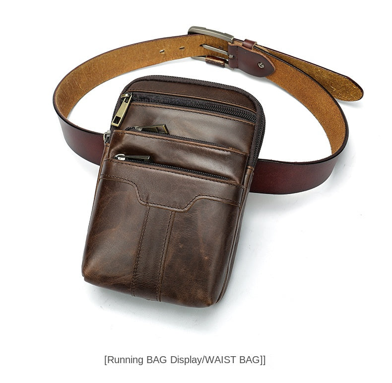 New Men's Cow Leather Chest Bag Man Small Shoulder Casual Male Crossbody Waist Bag