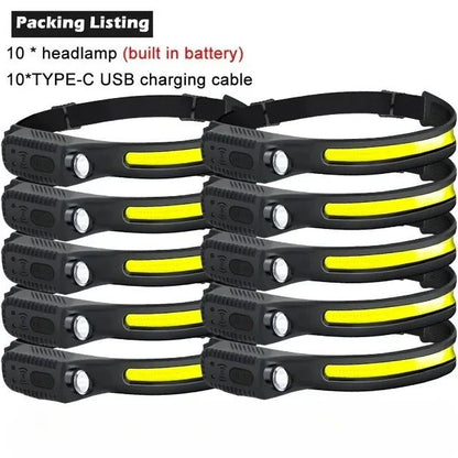 1-10PCS LED Indication Headlamp Rechargeable Head Flashlight 1200mah Built in Battery Outdoor Camping Fishing Headlight Lantern