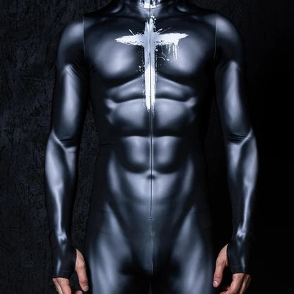 Zawaland Men Mechanical Muscle Punk Zentai Suit Carnival Cosplay Bodysuit Halloween Party Macho Costume Show Festival Jumpsuit