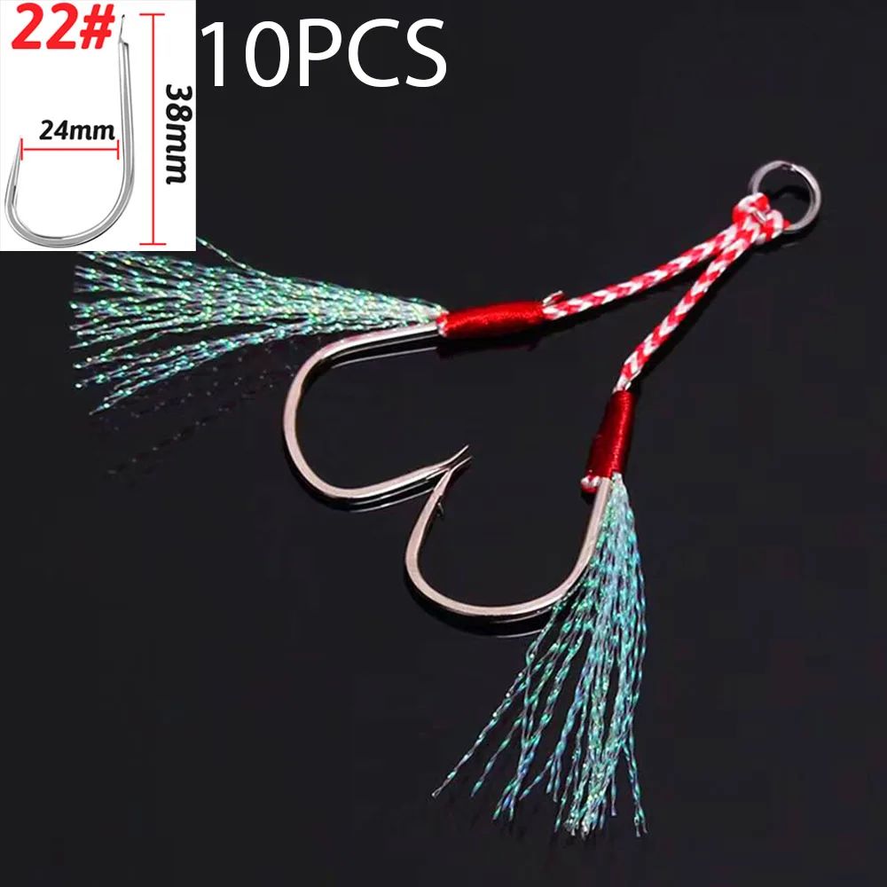 10 pçs/Lote Anzol Auxiliar Cast Jig Aço Carbono Ângulo Farpa Rosca Pena Isca Pesca Lento Jigging Mar Pesca Anzol