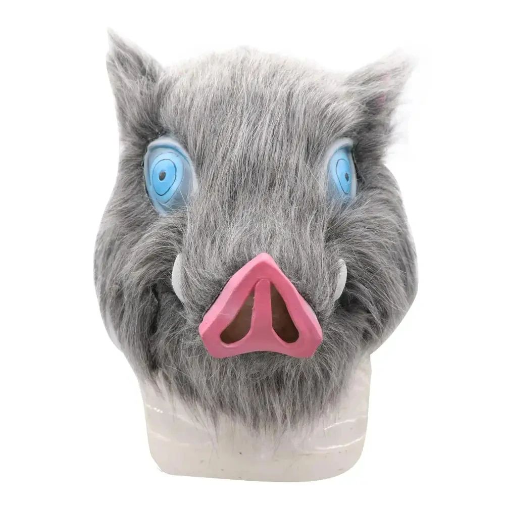 2026 Inosuke Hashibira Mask Helmet  Cosplay Hood Hair Pig Mask Headwear Halloween Carnival Costume Prop