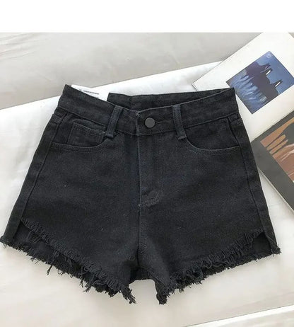 2025 New Summer Women High Wiast Raw Hem Denim Shorts Soild White Black Blue Korean Wide Leg Pants Mon Shorts  Jean Shorts