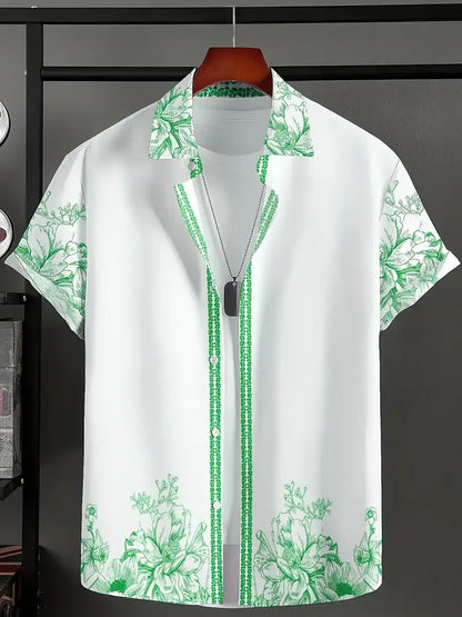 Summer Hawaiian Vintage Floral Print Men's Short Sleeved Women's Blouses Beach Shirts Lapel Casual Button Shirt Men Clothes
