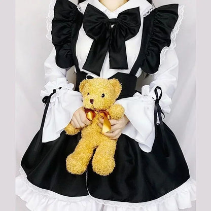 Women Maid Outfit Lolita Cosplay Cute Sexy Erotic Kawaii Cafe Costume Black White Men Uniform Apron Dress Cute Bow Mucama 2026