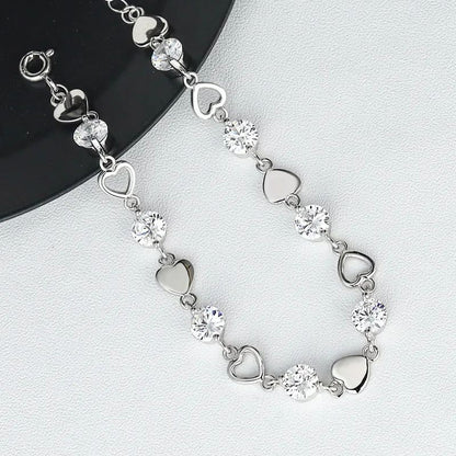 Pulseira de Luxo Coração Vazado Prata 925 Zircônia para Mulheres Joias de Festa Presentes de Moda Coreana Doce e Estilosa