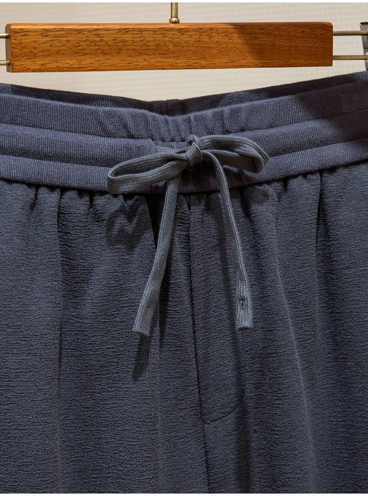 LP high-grade custom-woven cotton fabric summer men's casual elastic waist drawstring sports shorts