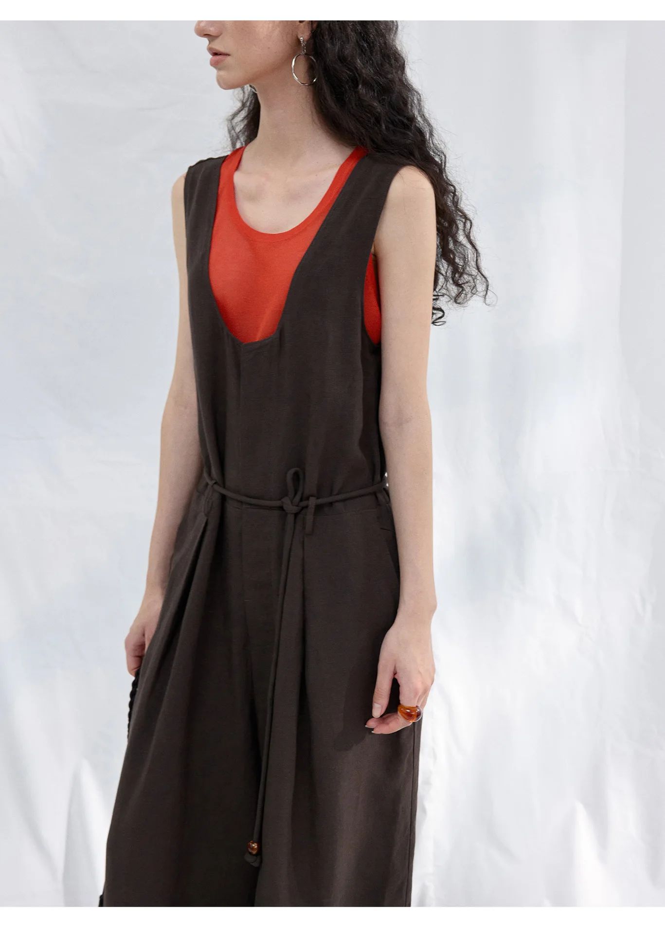 Colne U-Neck Linen Blend Vest And Knife Pleat One-Piece Pants Women's Fashion Design Sensation Tianli Material Long Pants