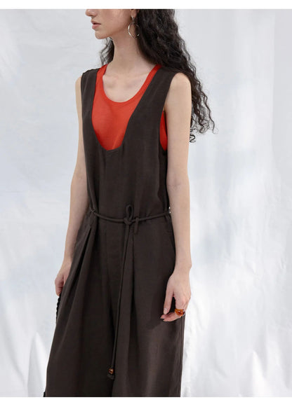 Colne U-Neck Linen Blend Vest And Knife Pleat One-Piece Pants Women's Fashion Design Sensation Tianli Material Long Pants