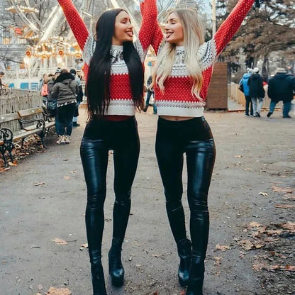 Sexy Black PU Leather Tights Women High Waist Pants High Elastic Slim Fashion Hi