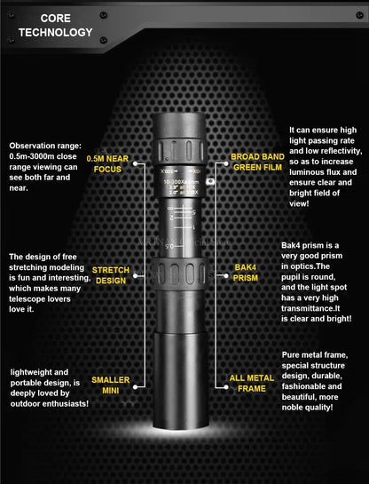 Monóculo Telescópio 10-300x40 Zoom Portátil Poderoso Binóculos com Tripé e Suporte para Celular Acampamento Viagem