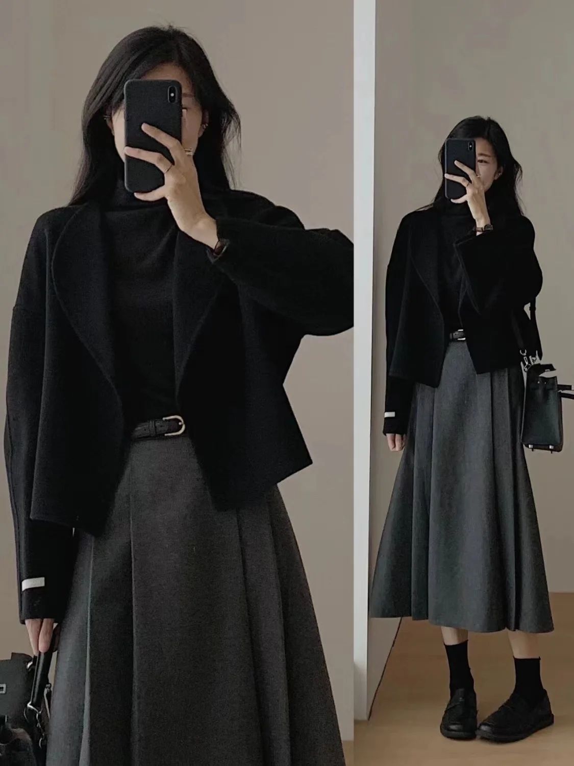 Hebe Style Short Thickened Double-Faced Cashmere Woolen Coat Women's Autumn Winter Fashion Small Size Suit Elegant Feel