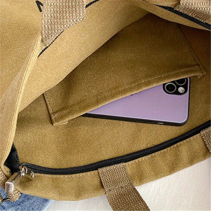 Japanese Canvas Crossbody Bags for Men Women Retro Letter Tote Bag, Trendy Literary Handbag Shoulder Bag for School Work Travel