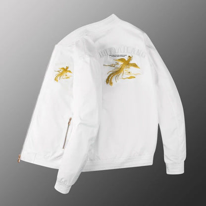 White, black men's phoenix embroidery jacket Slim youth jacket Outdoor sports trend tops Men's jackets