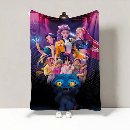 Cute Kpop Demon Hunter Blanket,kpop Fun Gift,cozy K-pop Demon Hunters Huntrix Blanket,anime Inspired, Huntrix Inspired Blanket