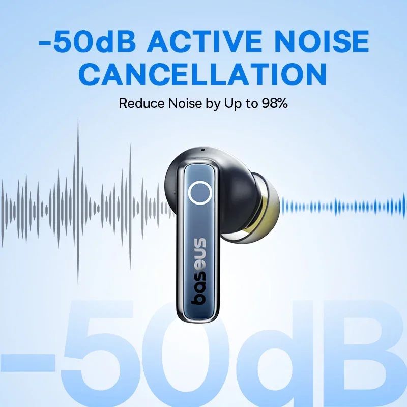 Baseus Bowie 30 Wireless Earphones 50dB Noise Reduction 65Hrs Long Playtime Bluetooth 5.3 Earbuds 6 Mics AI Call Clear Big Bass