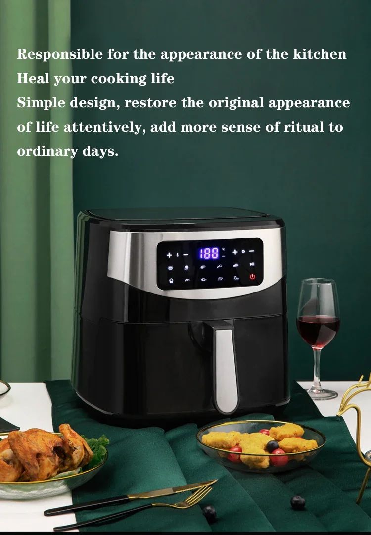 Atualizar Fritadeira Elétrica Doméstica de 1600W, 8L, com Painel Touch Screen, Capacidade para Pizza, Fritadeira sem Óleo e sem Sal, Panela Elétrica Touch Screen