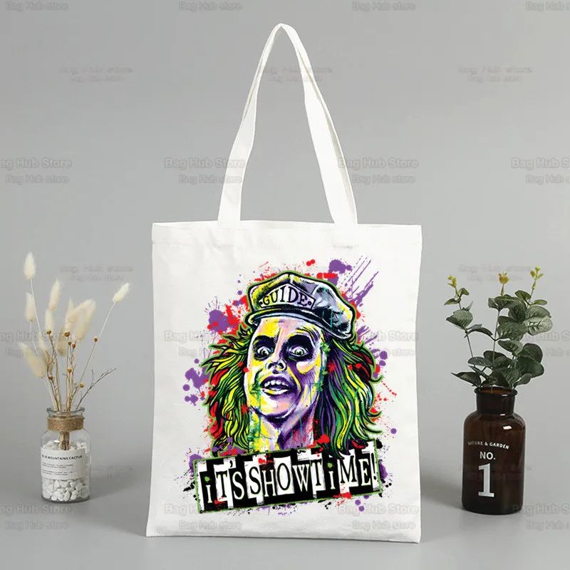 Beetlejuice Horror Gift Shopping Bag Print Original Design White Unisex Fashion Travel Canvas Bags
