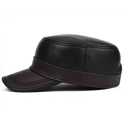 Genuine Leather Cap Men's Flat Caps Military Hat Elegant Man Baseball Cap British Vintage Cowhide Warm Hat Adjustable 55 60cm