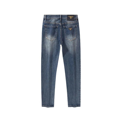 Milão Qualidade Premium Europeia Outono/Inverno Calças Jeans Masculinas Emagrecem Sua Silhueta Solta Reta Elástica Vintage