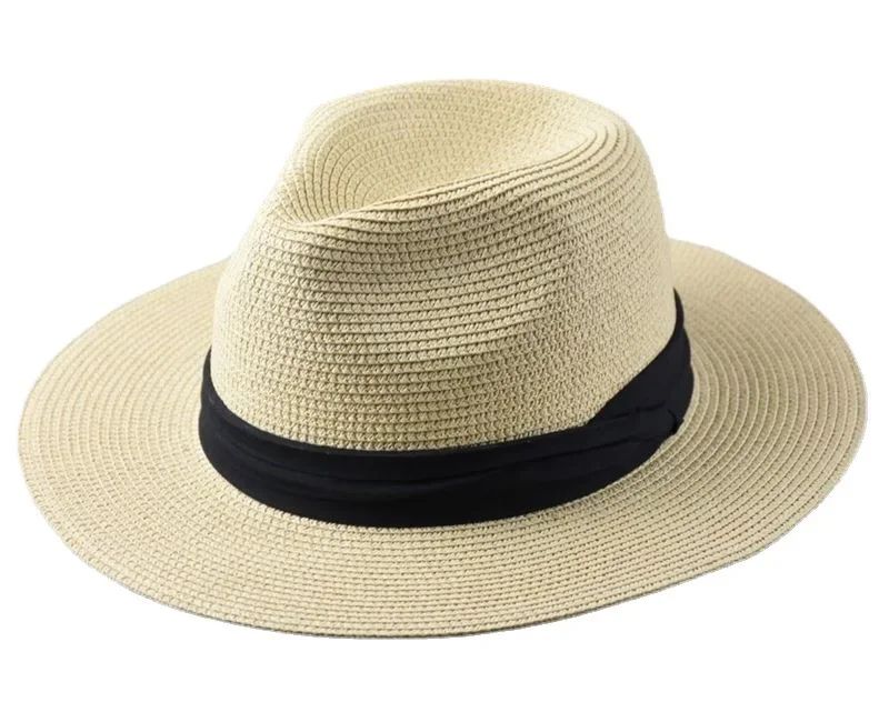 Chapéus de Sol Grandes Oversize para Homens Mulheres Praia Panamá Aba Larga Chapéu de Palha Senhora Chapéus de Sol de Verão Plus Size Chapéu Fedora 55-57cm 58-60cm