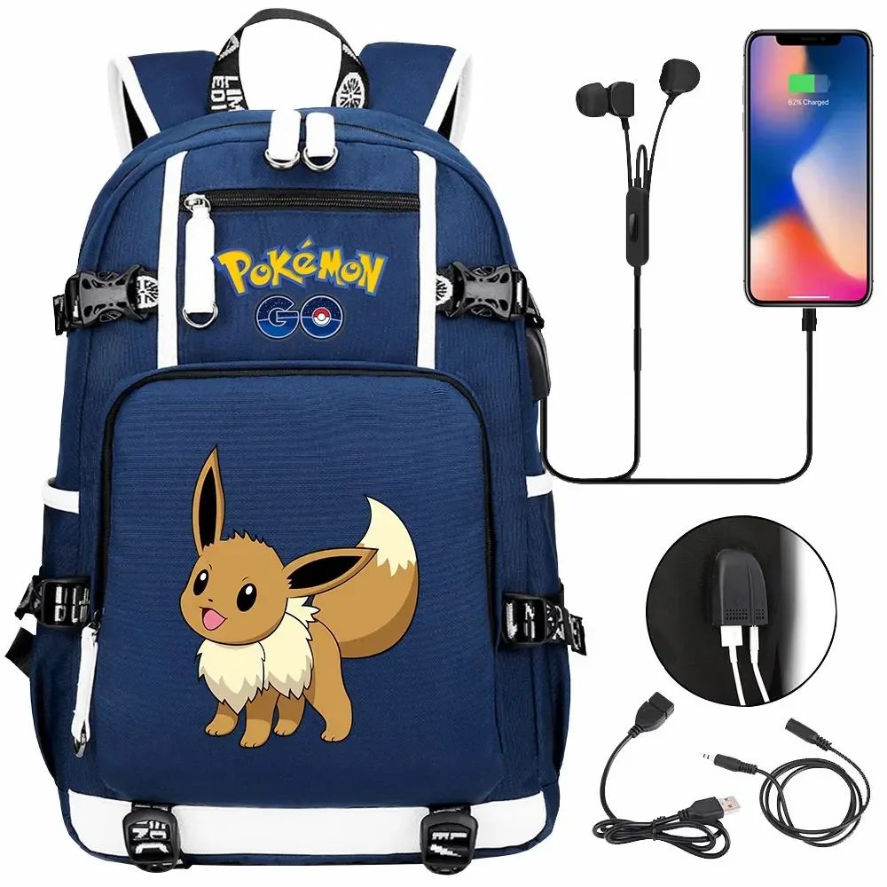 New Eevee Charizard USB Teenagers Schoolbags Women Men Laptop Travel Backpack Girl Boys Kids School Book Bags