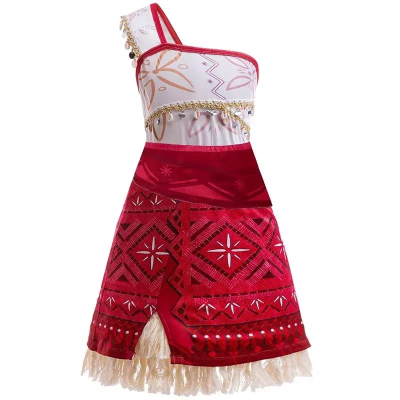 2026 New Movie Hot Moana 2 Short-sleeved Clothes Adult Cosplay Princess One-Shoulder Suspender Asymmetric Dress Accessories Set