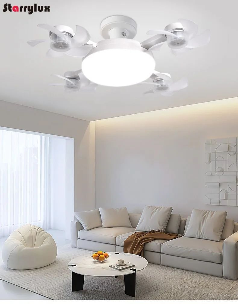 LED Smart Silent Fan Light with E27 Screw Creative 3/4/5 Head Remote-Controlled 3-Speed Adjustable for Home Living Room Bedroom