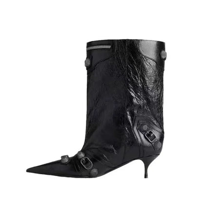 Women's Sexy Stiletto High Heels with Rivet Decoration, Wide Barrel Knee Length Boots, European and American Fashion Show Boots
