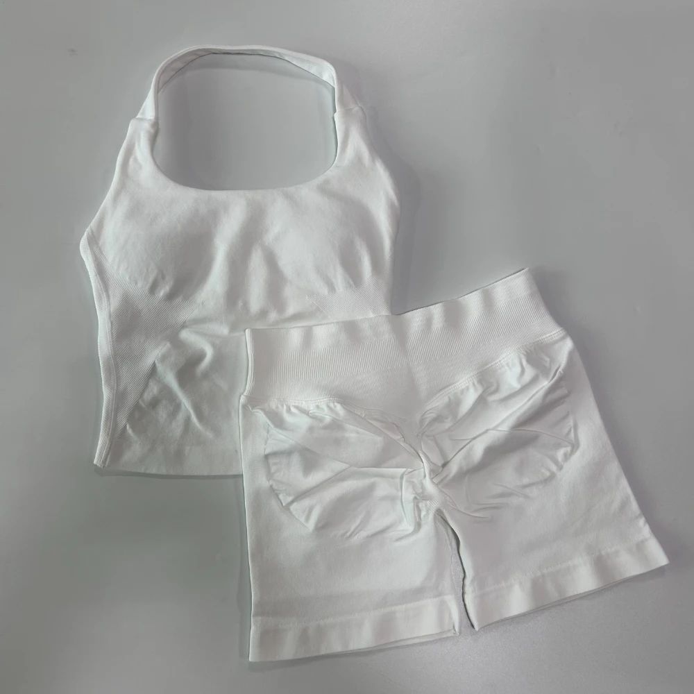 Yoga 2 Pieces Gym Set Women Backless Halter Tops High Waist Seamless Shorts Gym Suit Fitness Sports Bras Sportswear Workout Sets