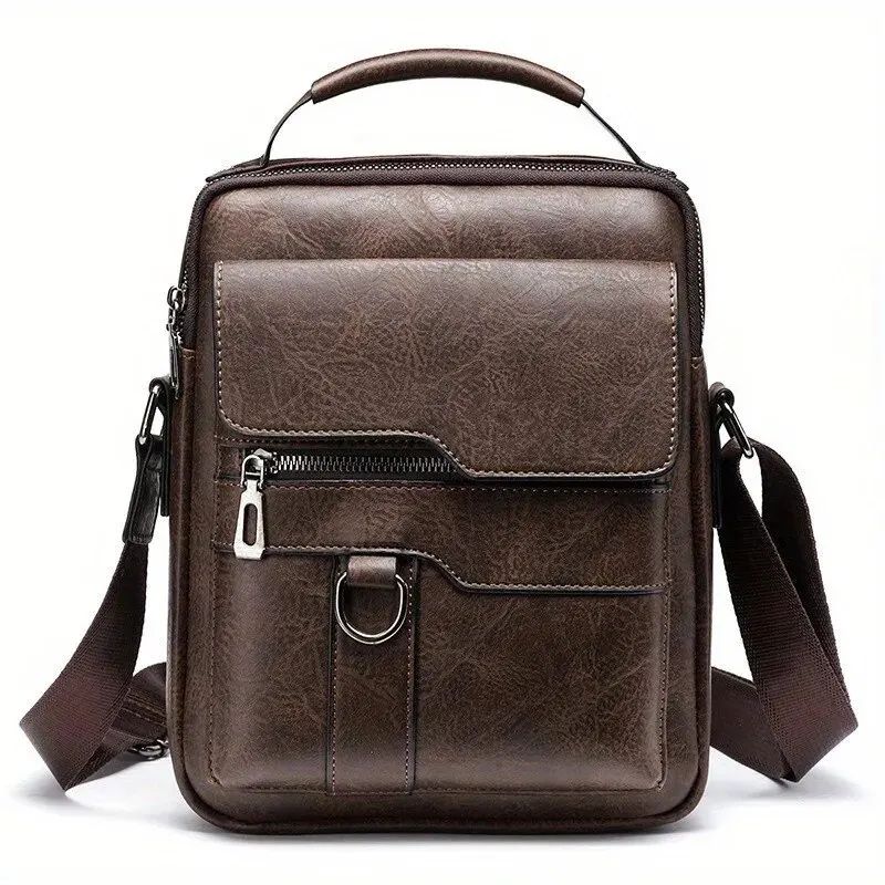 Men's Crossbody Bags Business Flap Male Solid Messenger Bag Travel Bag Brand Men Shoulder Bag for 9.7" iPad Men PU Leather Flaps
