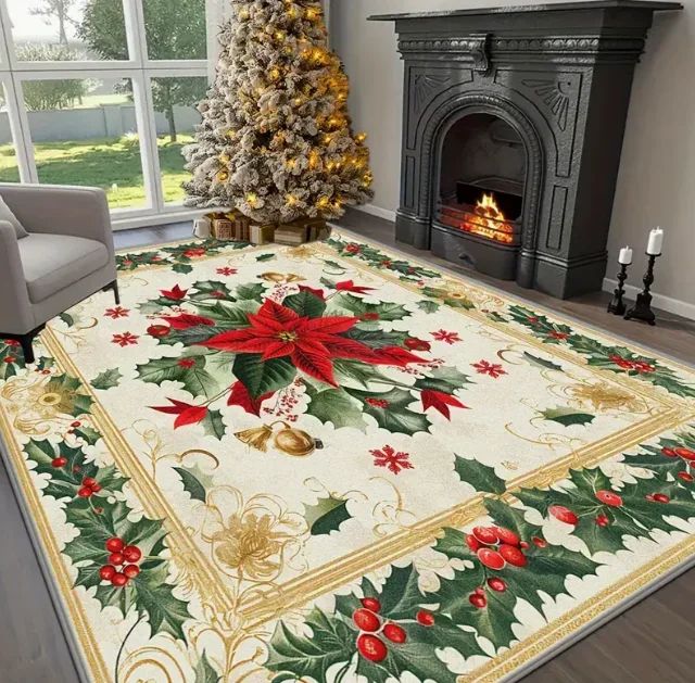 Christmas Luxurious Carpet Theme Indoor Area Living Room Mat Edge Large Mat Suitable for Bedroom Mats Window Sill Holiday Rugs