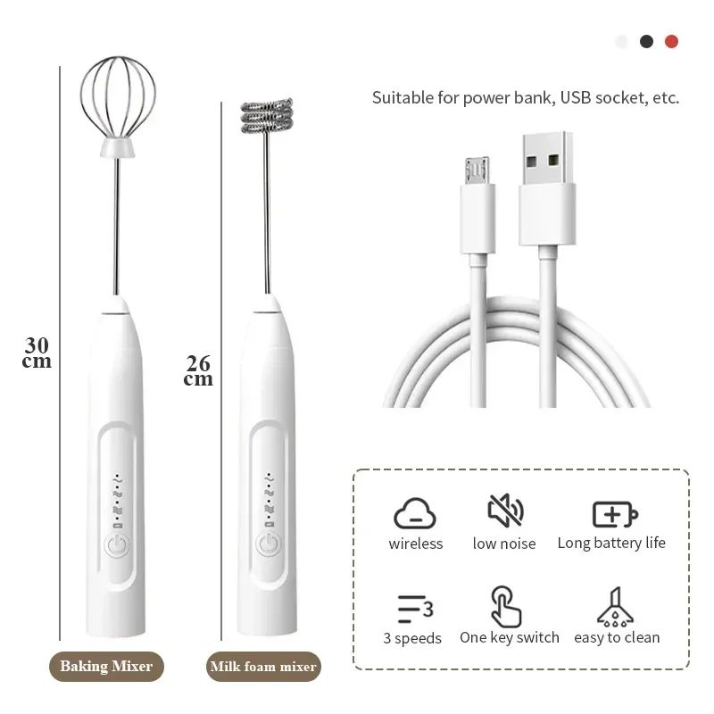 Batedor de Ovos Elétrico Recarregável USB 2 em 1 Batedor de Café Misturador de Leite Duas Cabeças Espumadores de Leite Agitador de Cozimento Utensílios de Cozinha