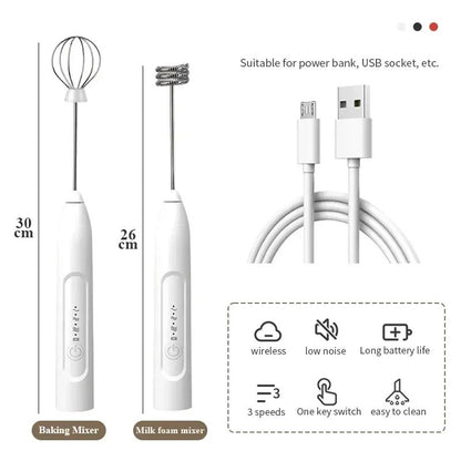 Batedor de Ovos Elétrico Recarregável USB 2 em 1 Batedor de Café Misturador de Leite Duas Cabeças Espumadores de Leite Agitador de Cozimento Utensílios de Cozinha