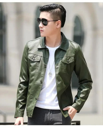 High Quality Men's PU Leather Jacket Male Slin Casual Jacket Korean Trend Slim Fit Handsome Youth Leather Coat Business Jackets