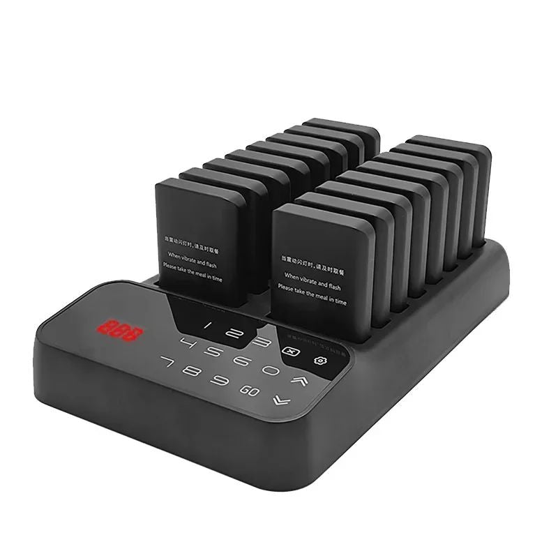 Wireless Restaurant Pagers Calling System 16 Coasters Buzzer Vibrator Bell Receivers For Food Truck Bar Coffee Fast Food Hotel