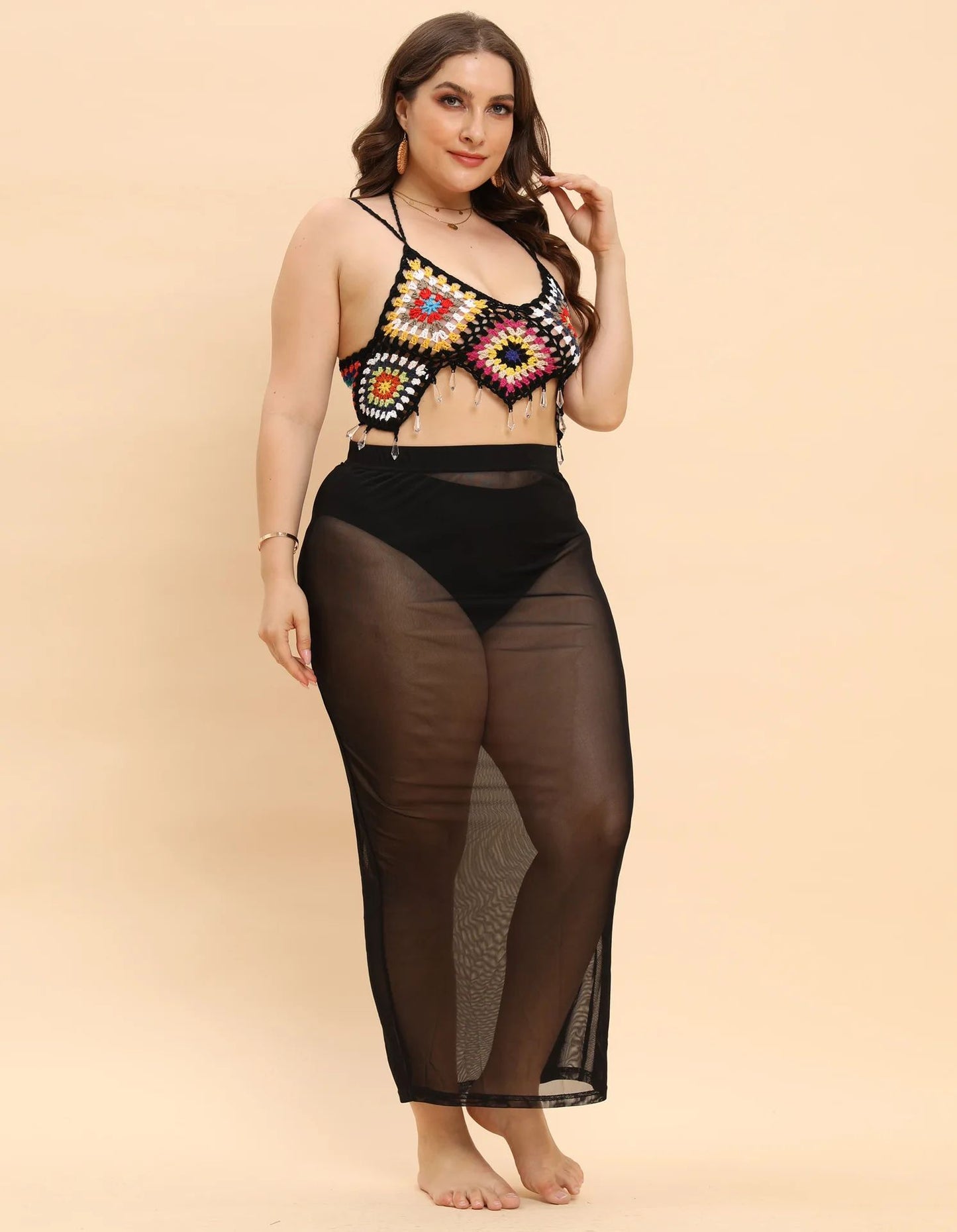 Plus Size Plus Size Beachy See through Mesh Skirt Sexy Vacation Style Women's Half Body Skirt Beach Vacation Fashion plus Siz...