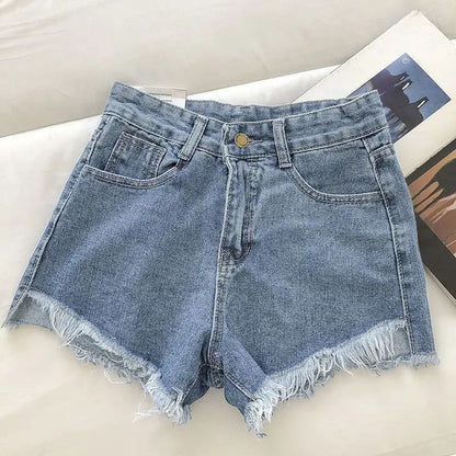 2025 New Summer Women High Wiast Raw Hem Denim Shorts Soild White Black Blue Korean Wide Leg Pants Mon Shorts  Jean Shorts
