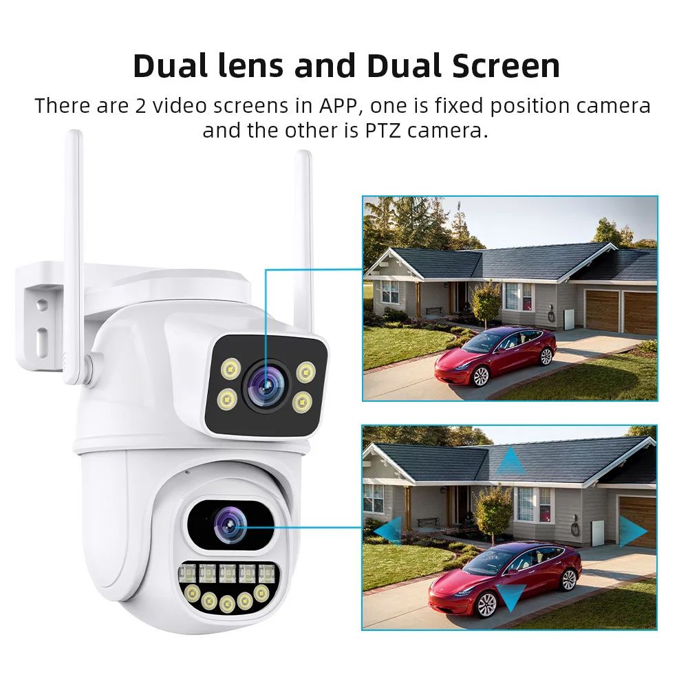 Câmera de vigilância WiFi 4K 8MP, detecção humana por IA, lente dupla, zoom digital 4X, câmeras IP PTZ de segurança externa
